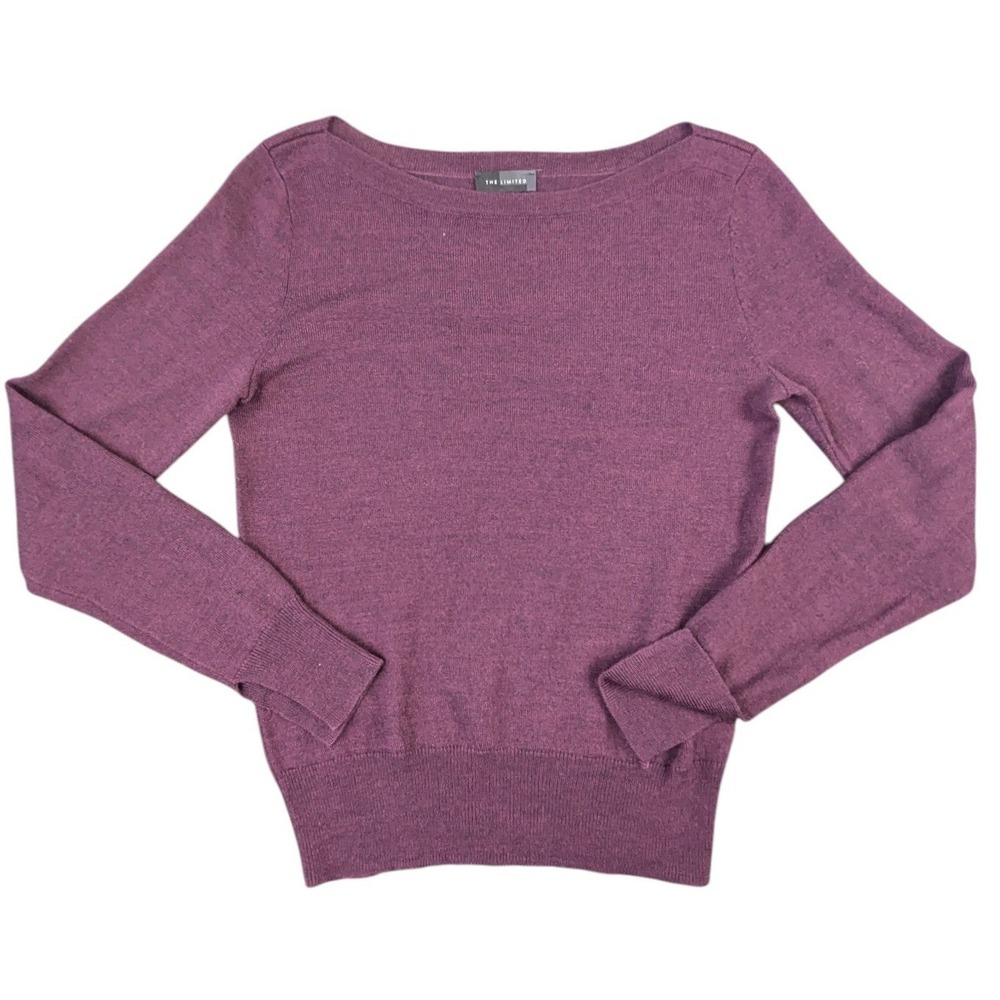 The Limited Purple Merino Wool Blend Boat Neck Sweater Size S Long Sleeve Knit